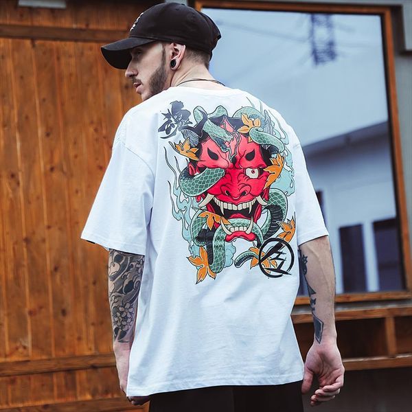 

japanese devil snake streetwear men t shirt harajuku hip hop tees male fashion tshirts, White;black