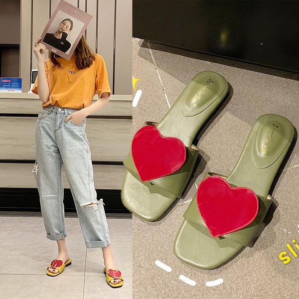 

slippers fashion non-slip heart-shaped slipper soft beach slides home women summer woman footwear house cute, Black