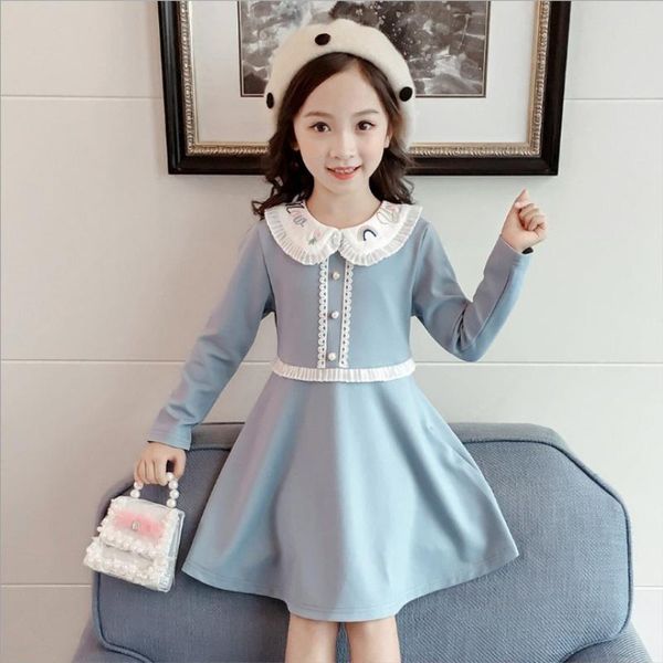 

girl's dresses baby girls summer spring doll collar cloth formal kids fashion casual children cute long sleeve blue solid color, Red;yellow