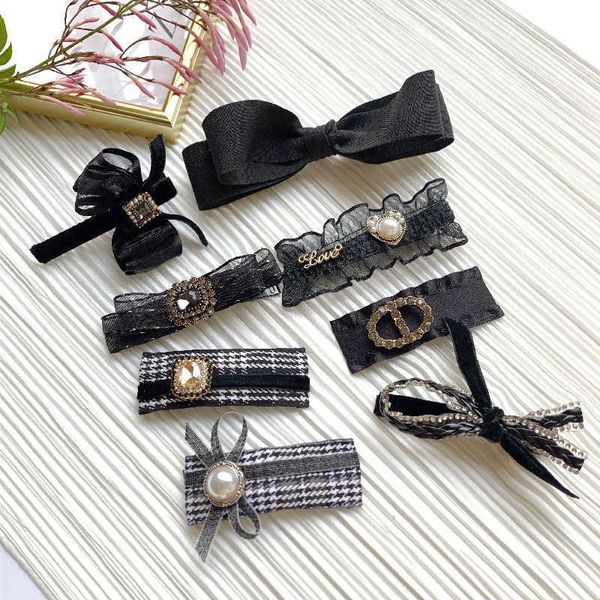 

2021 korean black bow pearl women's net red hairpin edge clip headdrs, Golden;silver