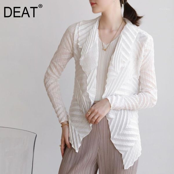 

women's jackets deat pleated woman lapel collar full sleeve solid cardigan loose elegant manual fold casual style 2021 summer ht697, Black;brown