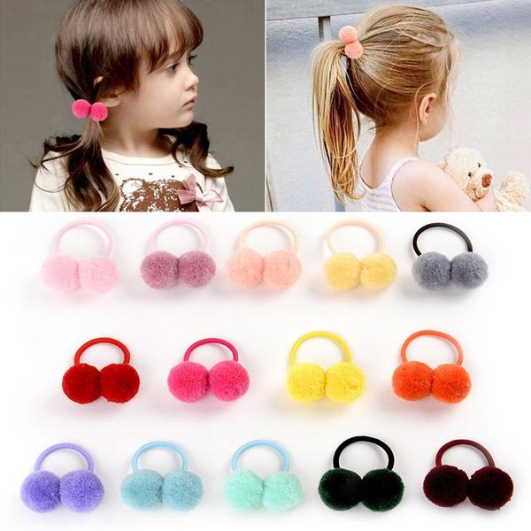 

baby girls cute polyester double ball hair band ropes tie scrunchie random color hairbands headdress kids accessories, Slivery;white