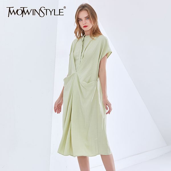 

white loose shirt dress for women stand collar short sleeve casual minimalist casual dresses female fashion new 210428, Black;gray