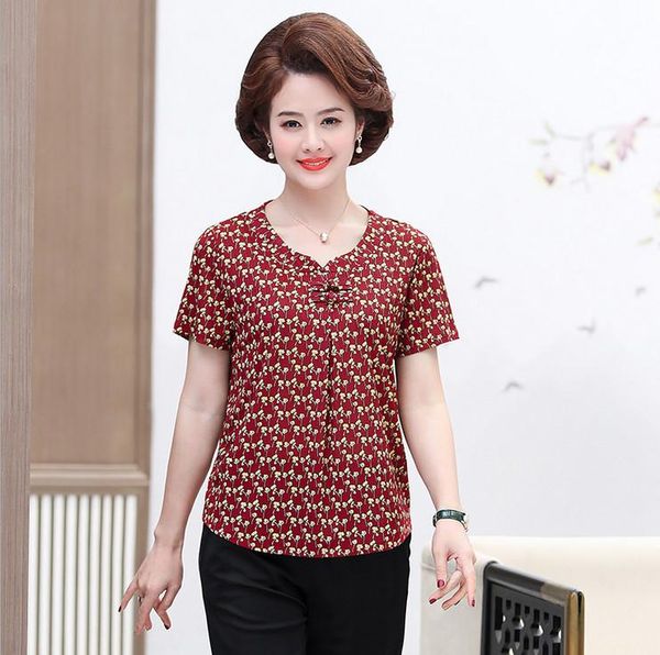 

printed short sleeve 2021 summer middle age women pullover t-shirts mother women's t-shirt, White