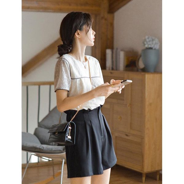 

women's blouses & shirts mishow 2021 summer for women fashion short sleeve solid shirt elegant embroidery female mx20b4347, White