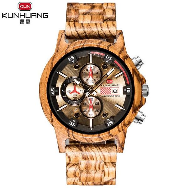 

wristwatches 2021 wooden watch men sport wood quartz watches unique design casual chronograph date men's gift wrist relogio masculino, Slivery;brown