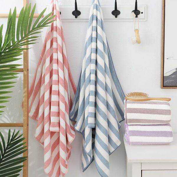 

lady flannel bath towel for swimming pool bathroom soft absorbent quick-dry stripes fleece simple microfiber fabric