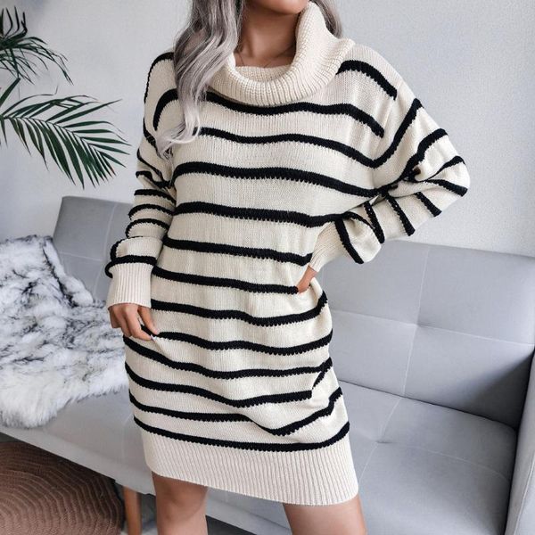

casual dresses women turtleneck dress autumn winter knitted pullover sweater o-neck longsleeve jumper elegant party dress#10, Black;gray