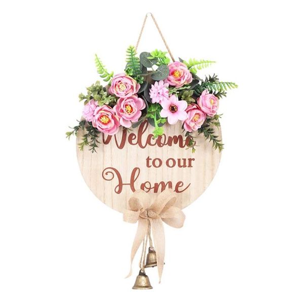 

decorative flowers & wreaths front door welcome sign wooden rustic hanging plaque artificial flower family gift tag for garden decor