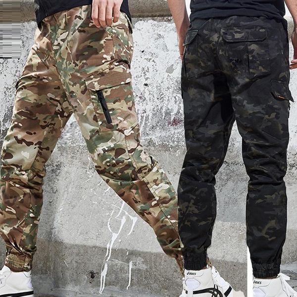 

2021tactical pants military cargo men casual multi pockets outwear straight slacks beam feet trousers loose washed overall men's, Black