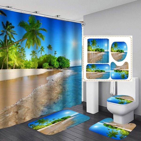 

waterproof coastal sunny beach scenery shower curtains bathroom bath tub curtains (sunny beach,1pc shower curtain)