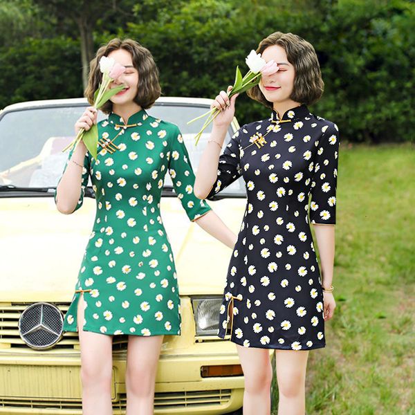 

dresses new girls' modified cheongsam slim dress of 2021 season, Black;gray