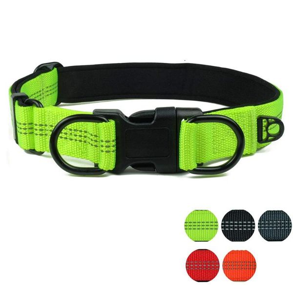 

dog collars & leashes reflective collar with buckle adjustable safety nylon for dogs small medium large, black red blue green orange gray