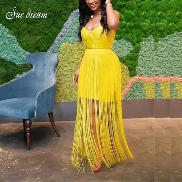 

yellow black bandage dress 2021 party christmas summer women tassels fringe club dresses vestidos casual, Black;gray