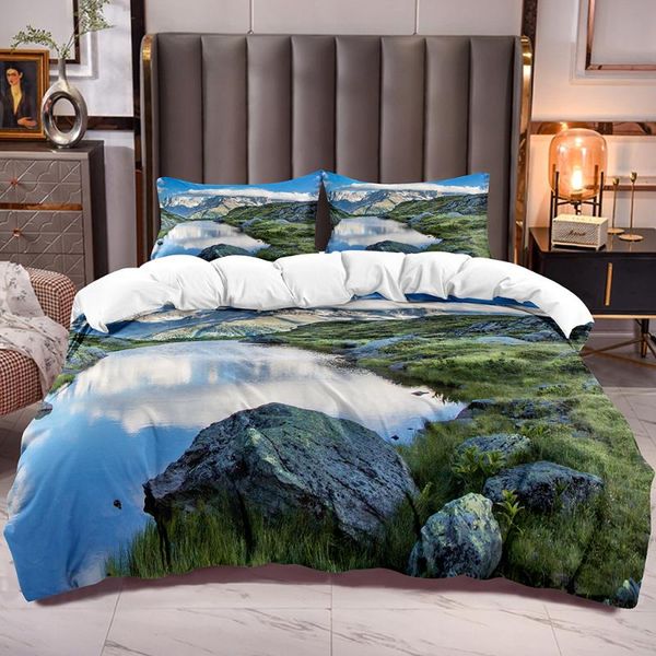 

bedding sets 3d natural view river mountain print duvet cover cloud and snow pattern comforter for teens adults