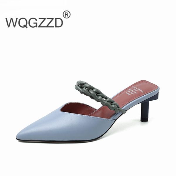 

slippers chaussure femme 2021 summer slippes women's shoes genuine leather handmade sweet dating ladies mujer, Black