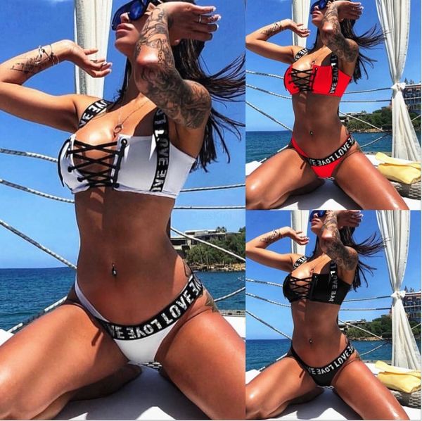 

women's bikini swimwear 2021 shoulder strap love split multicolor nylon fabric, White;black