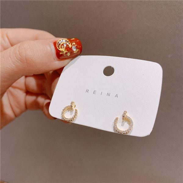 

925 silver needle fashion version simple diamond nail ring earrings versatile temperament girl earrings sleep without taking off, Golden