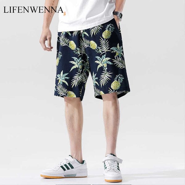

lifenwenna summer men's casual shorts fashion flower print beach shorts mens loose hawaiian shorts plus size m-5xl 210528, White;black