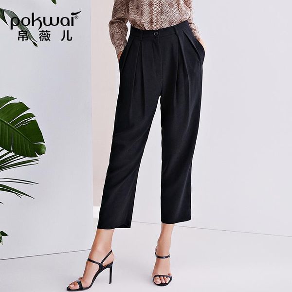 

women's pants & capris pokwai women spring and autumn causal office lady wear loose, Black;white