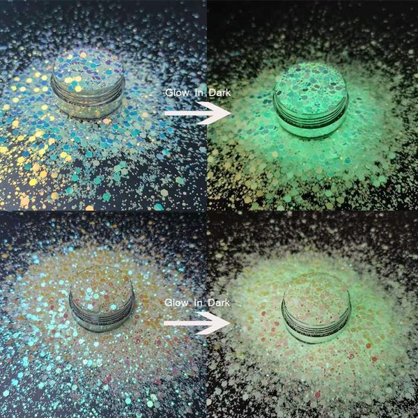 

nail glitter bulk hexagon shape mix 3size luminous glow in the dark squins - uv resin, acrylic polish 10g/50g/100g/500g, Silver;gold