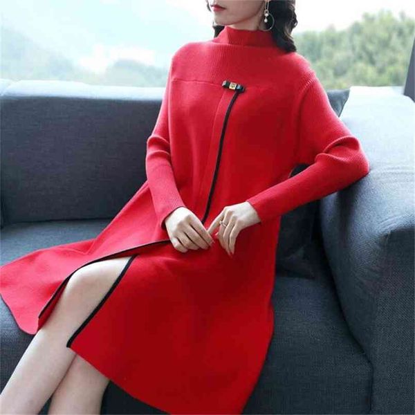 

pullover autumn and winter korean women's long section lazy wind lady loose long-sleeved sweater dress 210427, White;black