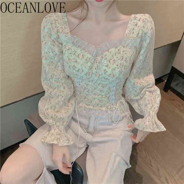 

floral blusas mujer short bandage autumn women blouses and korena lace slim shirts 19257 210415, White