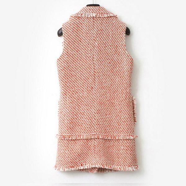 

orange tweed jacket sleeveless 2021 fall/winter ladies coat suit lapel lace edge costume women's jackets, Black;brown