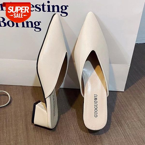 

slippers women pointed high heels new summer shoes fashion luxury thin slides slip loafers mules black female party #ax9w