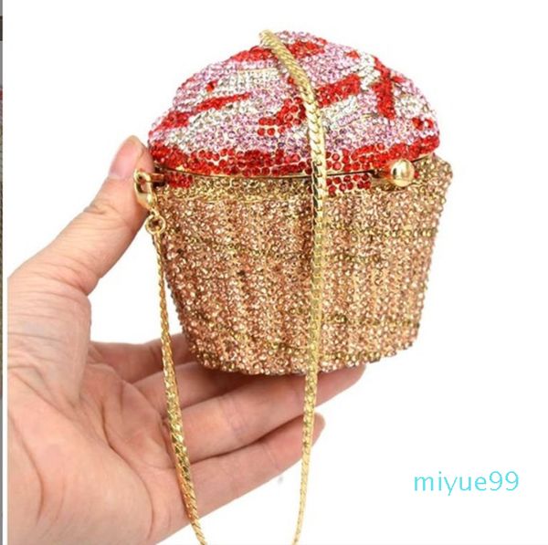 Wholesale- Cristal Evening Bag Moda Cupcake Diamante Embreagem Soiree Bolsa Mulheres Casamento Noiva Bolo Bolsas De Bolo