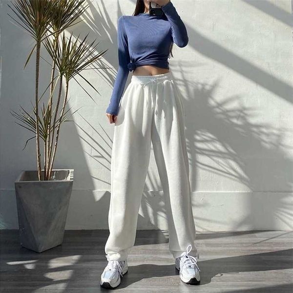 

houzhou women sports pants korean fashion oversize gray jogging sweatpants baggy high waist joggers white trousers female 211216, Black;white