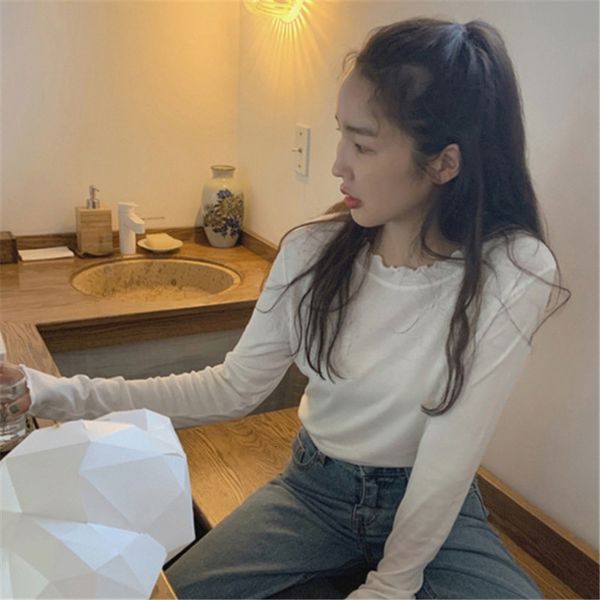 

knits women's weight loss long sleeve t-shirt, solid color comfortable shirt, embossed, spring autumn and warring states period, 2021, White