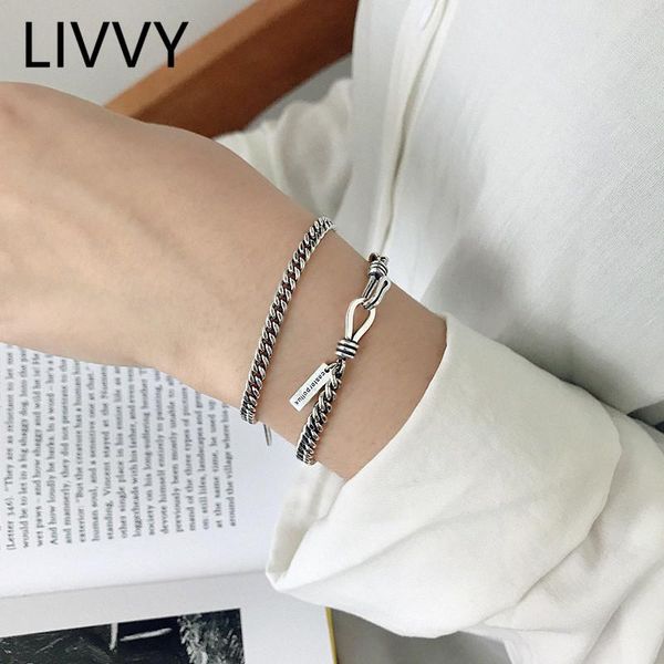 

link, chain livvy thai silver color rectangle english letter tag party bracelet for women vintage trendy jewelry birthday gifts, Black