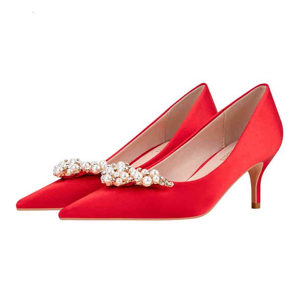 

889-21 dress shoes party wedding banquet high heels stilettos shallow mouth pointed pearl crown satin european and american sexy, Black