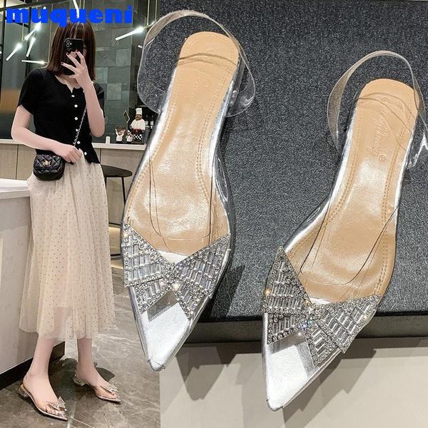 

sandals women pvc transparent jelly shoes 2021 summer lady high heels pointed toe wedding party clear woman size 43, Black
