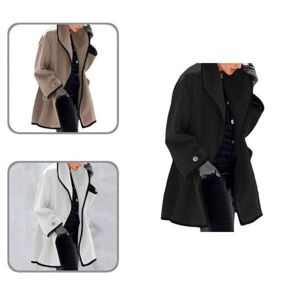 

women's trench coats gorgeous women jacket cardigan eye-catching contrast color single button coat winter overcoat, Tan;black