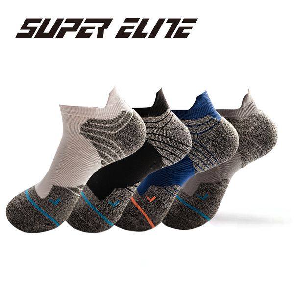 

new athletic socks mens towel bottom boat socks outdoor basketball socks elite for running parallel line short wholesale, Black