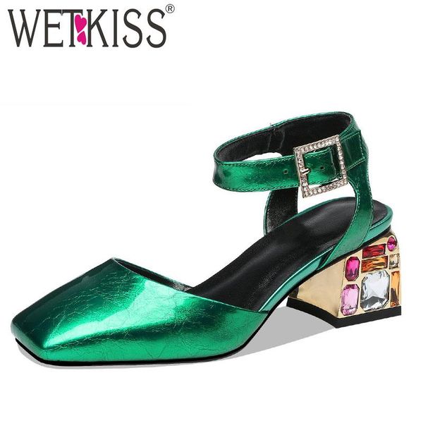 

patent leather sandals women 2021 ankle strap woman summer colorful heels high shoes female wedding, Black