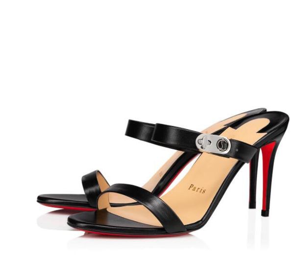 

summer ladies sandals luxury design high-heeled red bottom shoes with leather buckle banquet indoor casual party just walking strass 85, Black