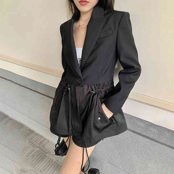 

women's jackets [ewq] autumn long sleeve outerwear waist closing design short women coat office trend ladies black dress drawstring jac, Black;brown