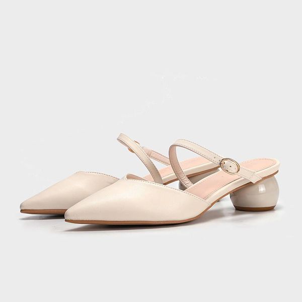 

slippers shoes woman 2021 med slipper slides fabric rubber hoof heels, Black