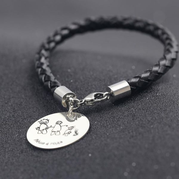 

charm bracelets braided leather bracelet personalized love family kids hanwritten drawings solid silver, Golden;silver