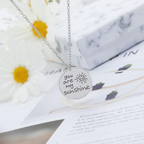 

pendant necklaces 2021 bohemian silvery sunshine smile hip-hop coin necklace badge exquisite design neckline, Silver