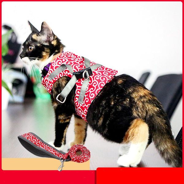 

cat collars & leads xiangyun pattern style vest harness leash set breathable mesh collar for cats outdoor kitten walking
