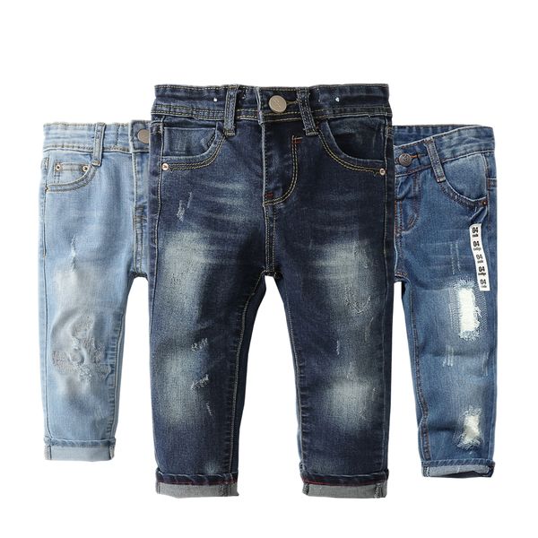 

chumhey 0-8t spring kids jeans children pants baby boys girls denim trousers infant clothing broken hole clothes, Blue