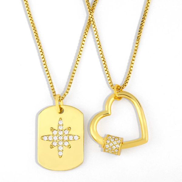 

crystal gold chain star necklace for women small heart pendant cz stone carabiner lock clasp statement jewelry nker55 necklaces, Silver