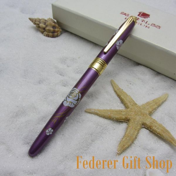 

flowers purple and gold clip fountain pen ef nib gift ink 10 color optional l9611 pens