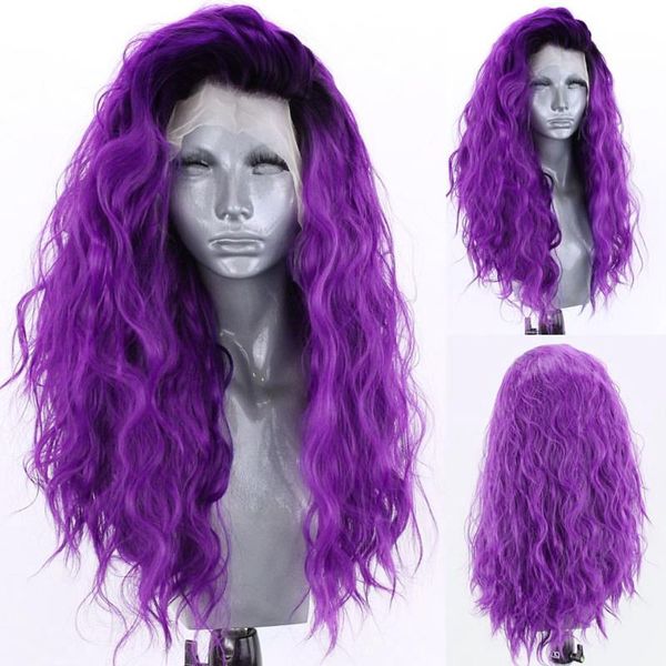 

synthetic wigs charisma long curly wig ombre purple lace front side part heat ressitant fiber hair for women, Black