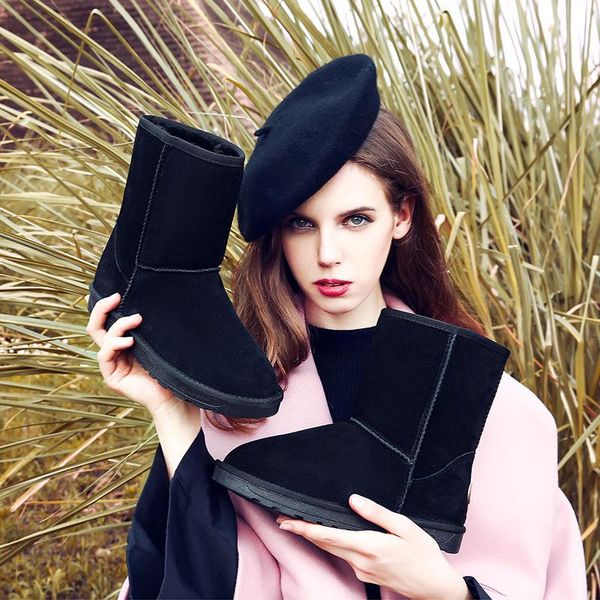 

boots winter couple snow outdoor waterproof cotton fashion trend casual plus velvet warm work ankle, Black