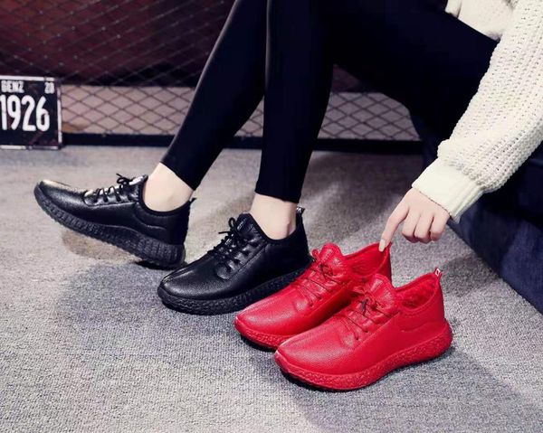 

boots women's shoes comfortable face plus velvet korean fashion trend casual wild running cotton, Black